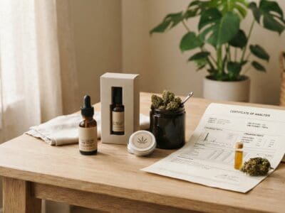Productos de CBD junto a documentación para comparar su calidad